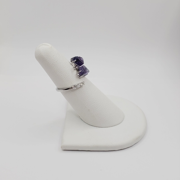 Genuine Fluorite & Diamond Simulants 925 Sterling Silver Butterfly Bypass Ring - Picture 2 of 4